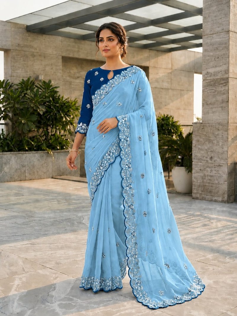 Kavya Star Georgette With Embroidery Work Saree